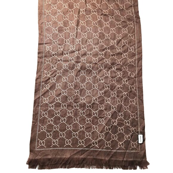 Gucci Brown & Taupe Reversible GG Logo Print Shawl Wrap Vintage Pre-Owned - Picture 3 of 7